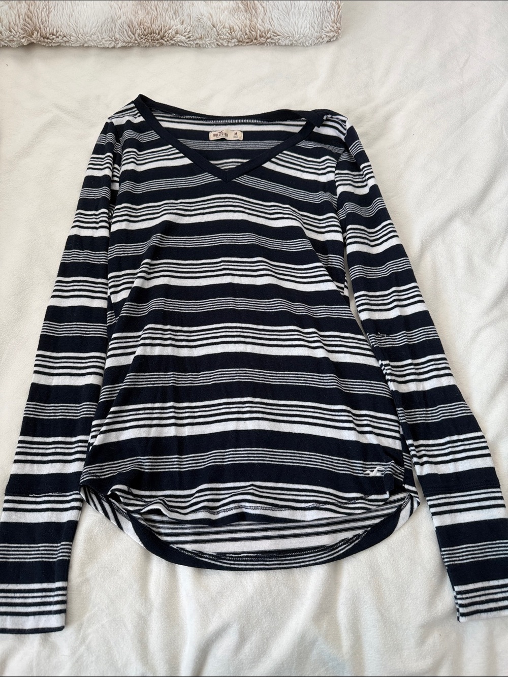 Hollister Black & White Striped V-Neck Long Sleeve Top